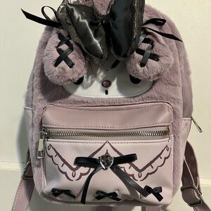 Pink Furry Backpack with Bow Accents